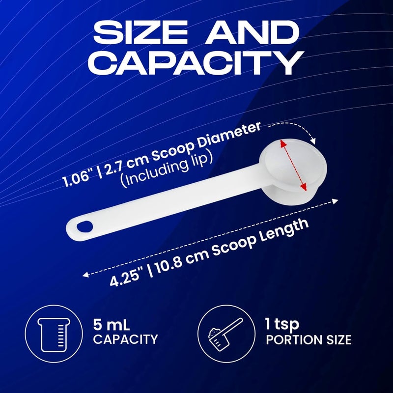 HeroScoops.com 5 mL (1 Teaspoon) Plastic Measuring Scoops –1 TSP HeroScoops, Food-Grade Portion Spoons for Kitchen, Baking, Supplements, and Dry Ingredients (5 Count) - Image 5